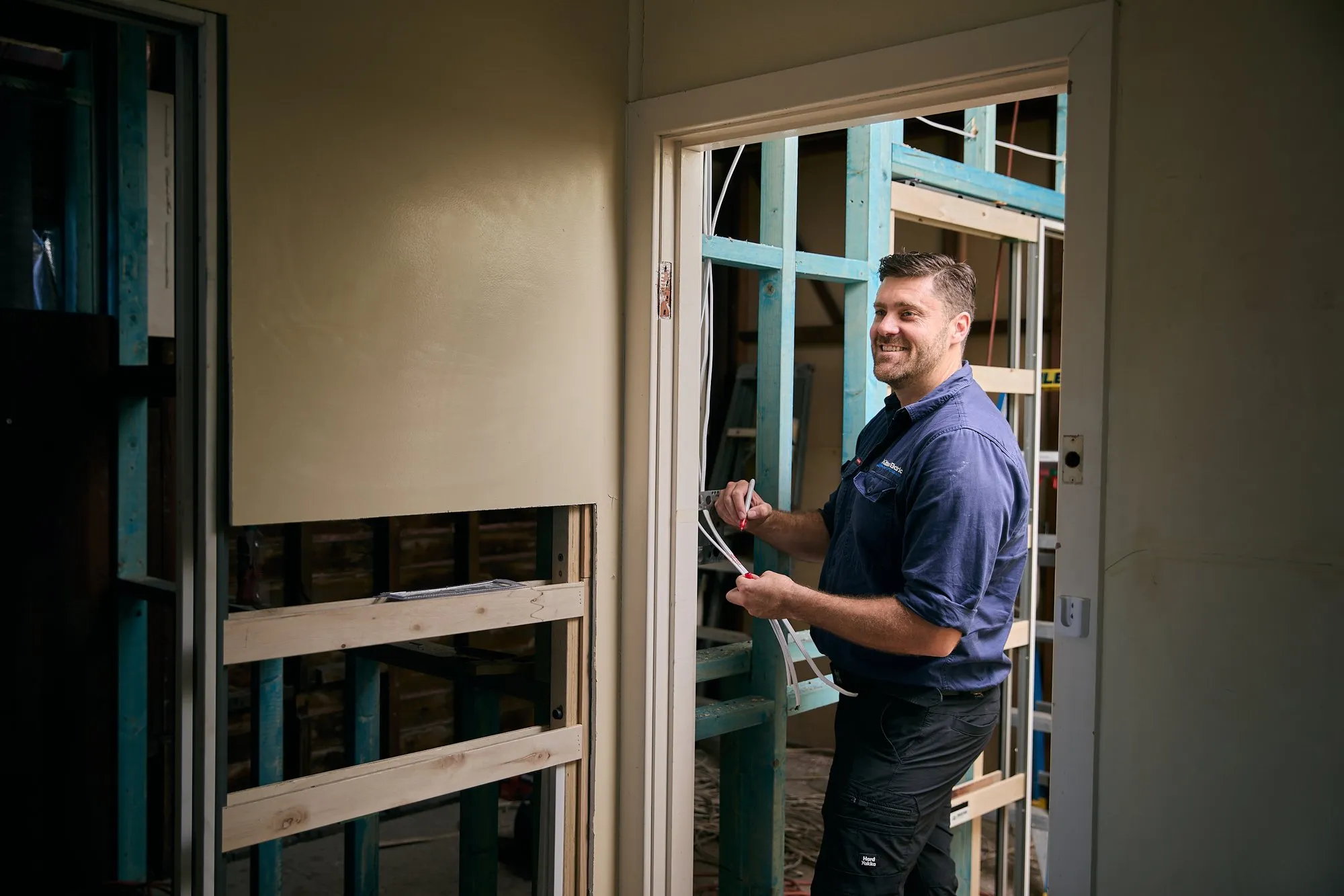 Anthony Kitson wiring a renovation in Newcastle
