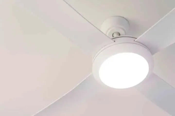 A white ceiling fan light, close up