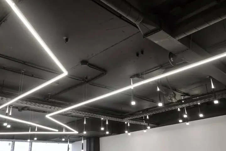 LED strip lighting on a commercial ceiling