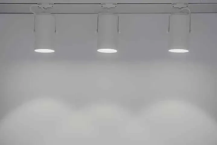 Downlights on a white ceiling