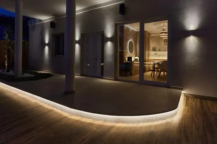 LED strip lighting on an outdoor deck