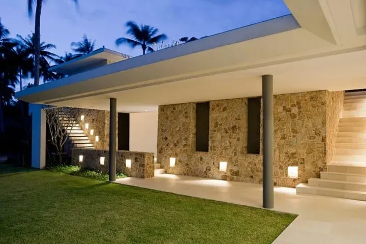 Exterior lighting on a house at night