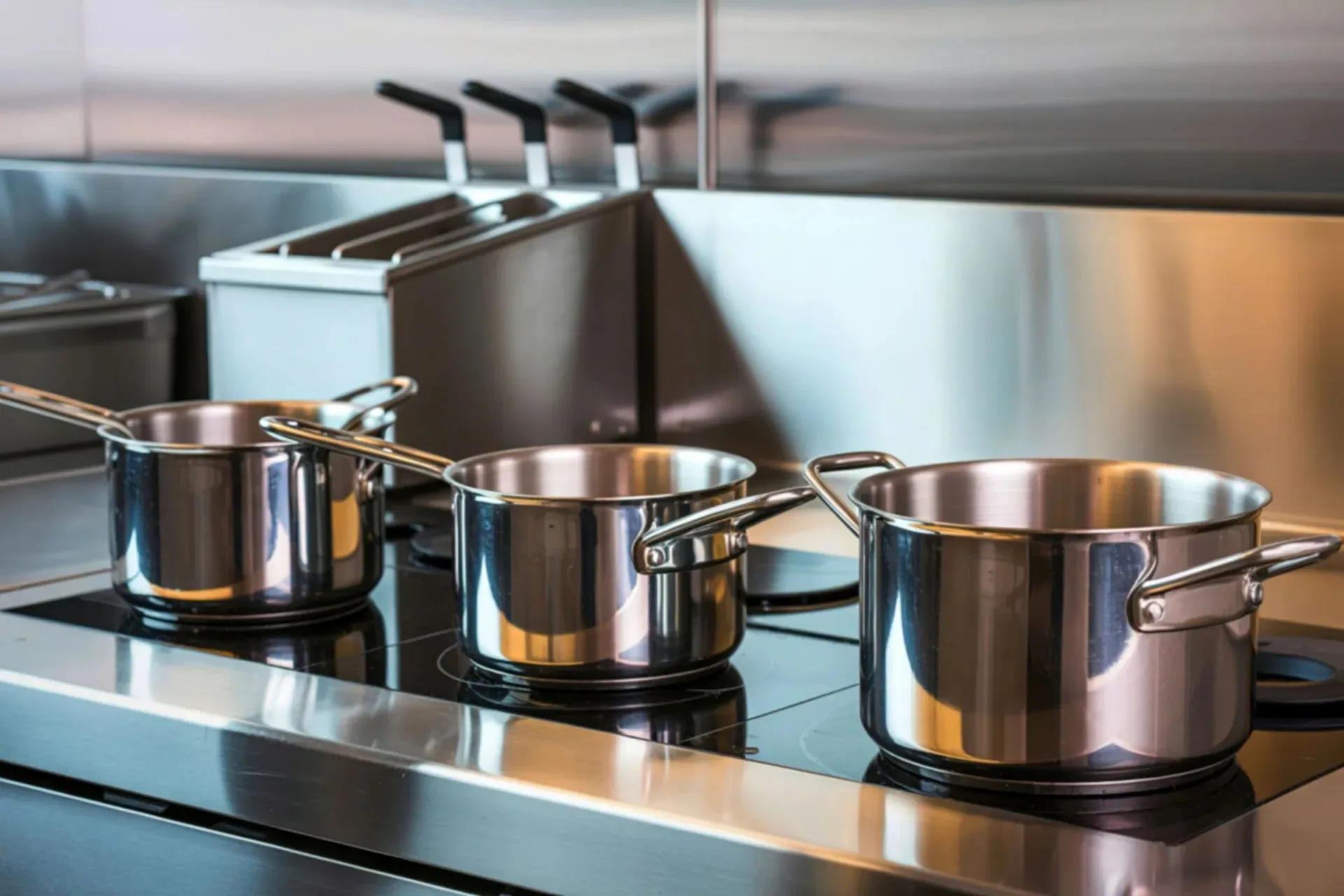 Pans on an induction cooktop