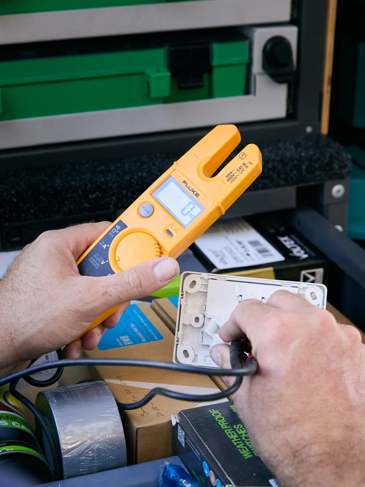 A multimeter reading on a power point