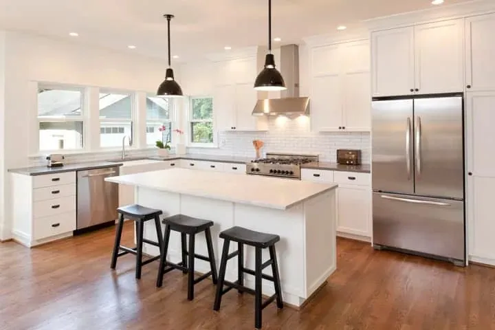 Pendant lights over a kitchen bench