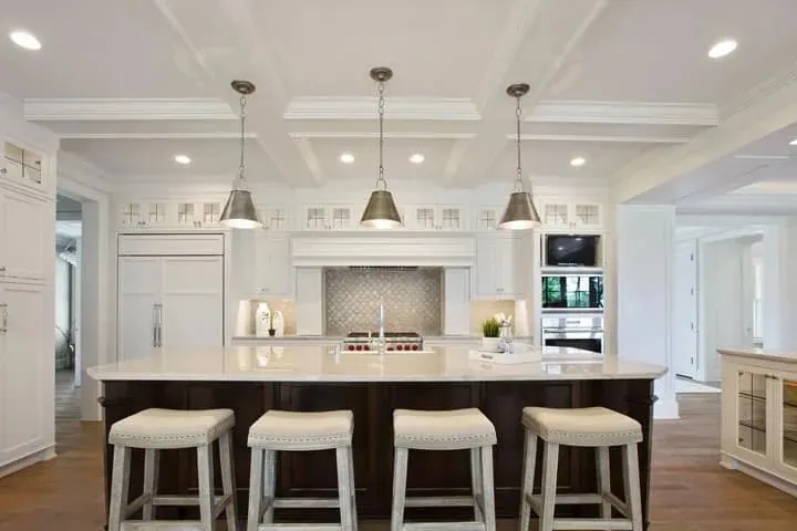 Pendant lights in a white kitchen