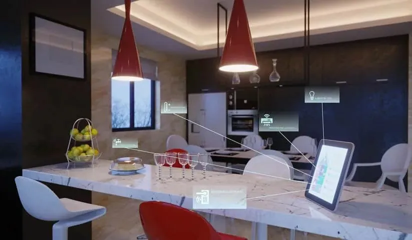 A smart home controller in a dining room